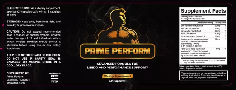 Prime Perform Product Label